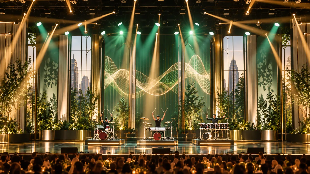 AI concept: AI Amplification in a uptown in brass stage setting inspired by Charlotte